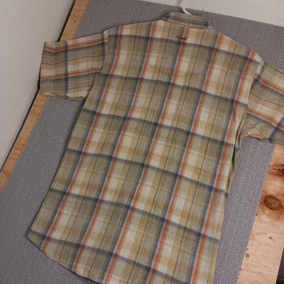 Vtg Walls Ranch Wear Western Shirt L Tan/Orange Plaid Pearl Snap Short Sleeve - Picture 9 of 15